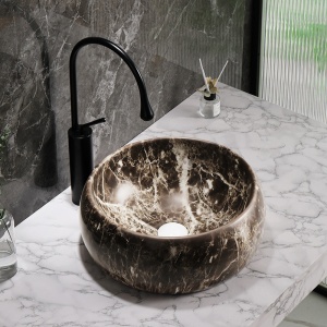 Lavoar ceramic rotund cu montaj pe blat Naomi Marble Brown 40 x 15 cm - Img 14