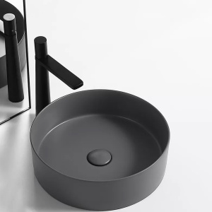 Lavoar De Blat PRO VERONA, Dimensiuni 36 X 36 X 12 Cm, Forma Rotunda, Ceramica Sanitara, Gri Inchis - Img 7