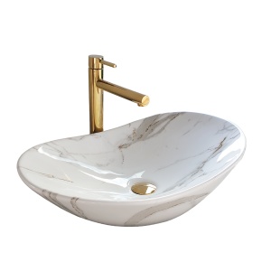 Lavoar De Blat PRO ZUZAN, Dimensiuni 60.5 X 36 X 15 Cm, Montaj Pe Blat, Design Deosebit, Forma Ovala, Ceramica Sanitara, Marmura/Gri - Img 2