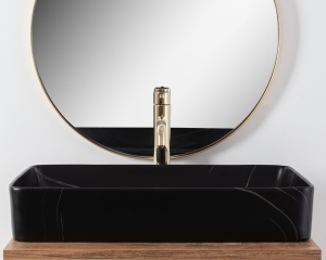 Lavoar De Blat REA DENIS BLACK STONE MATT, Dimensiuni 61 X 35 X 11 Cm, Montaj Pe Blat, Design Deosebit, Ceramica Sanitara, Negru Mat - Img 5