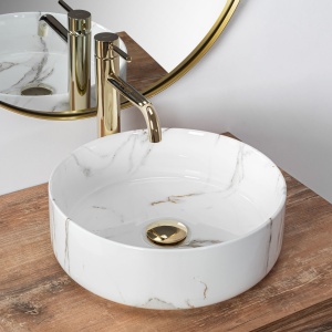 Lavoar De Blat REA SAMI AIAX SHINY, Dimensiuni 35.5 X 35.5 X 12 Cm, Montaj Pe Blat, Design Deosebit, Ceramica Sanitara, Alb - Img 3