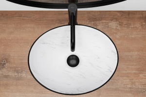 Lavoar De Blat REA SOFIA NEGRU CALALA MAT, Dimensiuni41 X 34.5 X 15 Cm, Montaj Pe Blat, Forma Ovala, Ceramica Sanitara, Negru/Marmura - Img 3
