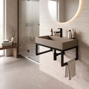 Lavoar din compozit Rea Goya taupe mat 50 cm cu cadru negru - Img 5