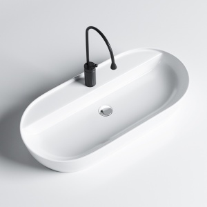 Lavoar oval cu fixare pe blat, din ceramica, Emi White Gloss 81 x 41 cm - Img 4