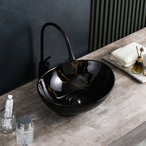 Lavoar oval din ceramica cu fixare pe blat Lumo Black Gloss 40 x 33 cm - Img 5