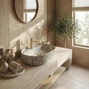 Lavoar pe blat cu orificiu baterie Rea Marcela 60 Ruststone - Img 6