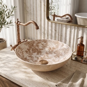 Lavoar pe blat din ceramica Juliana Brown, rotund, design vintage maro - Img 3