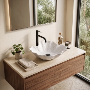 Lavoar pe Blat Rea Flower, Forma Florala, Alb Terrazzo - Img 3