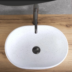 Lavoar pentru blat oval finisaj mat Amelia WARM imitatie piatra - Img 5