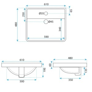 Lavoar pentru mobilier cu finisaj lucios Spectrum, Canari, 60 cm, alb - Img 3