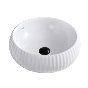Lavoar rotund cu fixare pe blat alb lucios si caneluri Naomi White Gloss 40 x 15 cm - Img 8