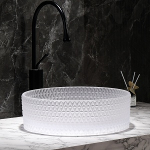Lavoar rotund din sticla alb-transparenta si texturata cu montaj pe blat Brillant 40 x 12 cm - Img 4