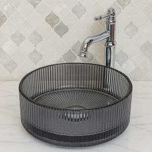 Lavoar rotund din sticla frezata cu caneluri si montaj pe blat Brillant Black 36 x 12 cm - Img 8