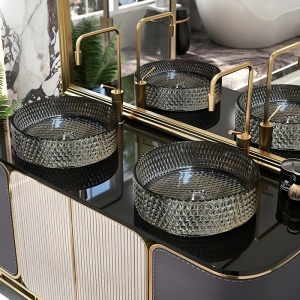 Lavoar rotund din sticla frezata cu montaj pe blat Brillant Black Platinium Gloss 40 x 12 cm - Img 6