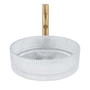 Lavoar rotund din sticla transparenta si frezata cu montaj pe blat Brillant 40 x 12 cm - Img 16