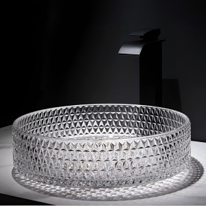 Lavoar rotund din sticla transparenta si texturata cu montaj pe blat Brillant 40 x 12 cm - Img 4