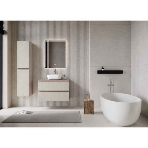 Mobilier suspendat pentru lavoar Fluminia Genova 60 cm front rugos almond noce americano - Img 4