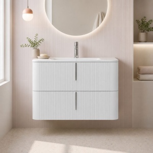 Mobilier suspendat pentru lavoar Fluminia Pisa 80 cm alb mat front riflat - Img 2