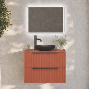Mobilier suspendat pentru lavoar pe blat Fluminia Istria 80 mattone front riflat 80 x 46 cm maner negru - Img 2