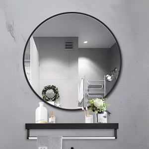 Oglinda de baie rotunda cu rama neagra din aluminiu Ceres 60 cm