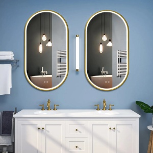Oglindă LED OVL 50x100cm, Brush Gold - Img 8