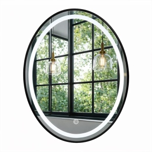 Oglinda ovala cu LED in 3 culori antiaburire si rama neagrea Emilia 60 x 80 cm