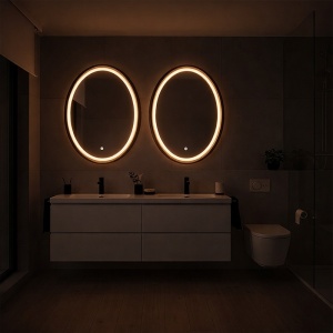 Oglinda ovala cu LED in 3 culori antiaburire si rama neagrea Emilia 60 x 80 cm - Img 11