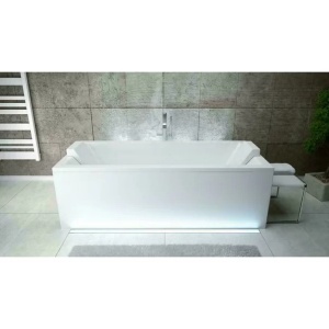 Pachet cada rectangulara Besco Quadro 175x80 cm alb, paravan de cada Rea Elegant 70x140 cm auriu, sifon cada si capac sifon - Img 10