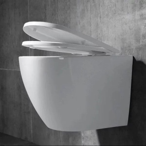 Pachet vas wc suspendat Rea Carlo Mini Basic, capac softclose si set dus igiena intima crom cu baterie incastrata Invena Bidetta - Img 4