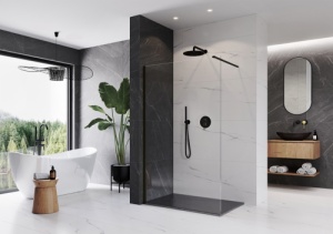 Perete de dus walk-in Veldman Malaga cu profile negre 8 mm 130 cm - Img 2