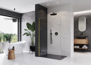 Perete de dus walk-in Veldman Malibu, 80 cm, sticla 8 mm, profil auriu - Img 2