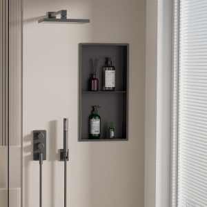 Raft dublu de baie incorporat, negru mat, Duo 60 x 30 x 10 cm - Img 2