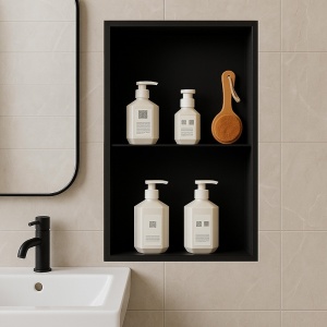 Raft dublu de baie incorporat, negru mat, Duo 60 x 30 x 10 cm - Img 12