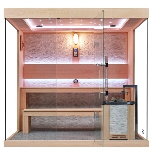 Sauna uscata finlandeza pentru interior MUE-1250 cu soba Harvia 6 kW – 220 x 180 x 210 cm, 4 locuri - Img 8
