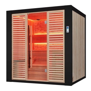 Sauna uscata traditionala finlandeza MUE-1402 cu soba Harvia 6kW, piatra decorativa, 200 x 170 x 210 cm - Img 11