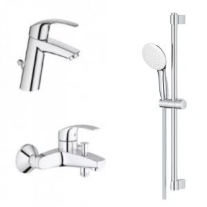 Set baterii baie Grohe Eurosmart New S cu baterie lavoar baterie cada si set dus crom lucios