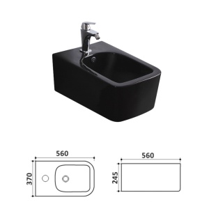 Set Bideu si Vas WC PRO GROHE, ceramica sanitara, Vas WC CUBIC BLACK RIMLESS +Bideu +Capac Soft-Close SLIM PREMIUM +Cadru +Clapeta - Img 6