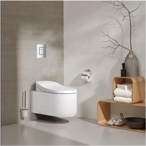 Set complet Grohe Sensia Arena vas WC suspendat, clapeta Skate Cosmopolitan, capac inchidere lenta si bideu electric, rezervor Grohe Rapid SL, kit spalare automata