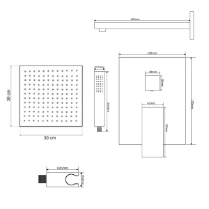 Set de dus incastrat, auriu periat, cap de dus subtire Veldman Quadro, 30 cm cu perie aurie - Img 8
