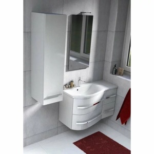 Set dulap baza suspendat si lavoar compozit dreapta Oristo Opal 90 cm alb lucios cu 4 sertare - Img 4
