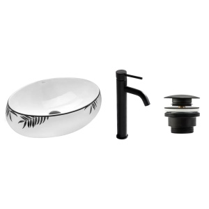 Set lavoar pe blat Rea Shila + baterie Lungo + ventil Click-Clack universal - Img 5