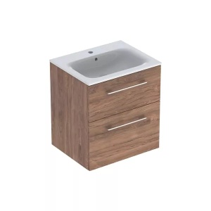 Set mobilier baie suspendat cu lavoar Geberit Selnova Square 60 x 48 cm 2 sertare nuc american