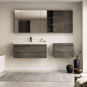 Set mobilier baie suspendat cu lavoar Kerrock Kolpasan Naomi 100 cm dark concrete - Img 3