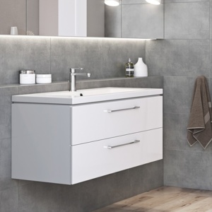 Set mobilier suspendat cu lavoar Cersanit Lara alb lucios 60 x 45 cm cu doua sertare - Img 2