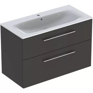 Set mobilier suspendat Geberit Selnova Square 100 x 48 cm cu 2 sertare si lavoar lava mat
