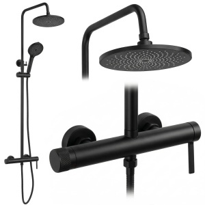 Set pentru dus baterie cu para de dus tip ploaie Rea Rivo Black