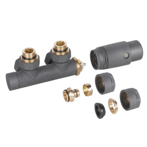 Set robinet calorifer tur retur, cu cap termostatic, tip Duoplex Invena grafit - Img 1