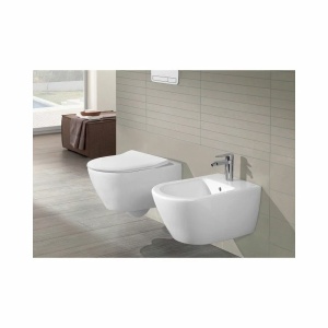 Set vas WC cu bideu suspendat Villeroy&Boch Subway 2.0 si capac slim soft close alb