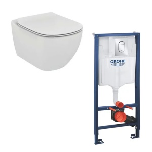 Set vas wc Ideal Standard Tesi AquaBlade cu capac soft close si rezervor Grohe cu clapeta Arena Cosmopolitan S - Img 1