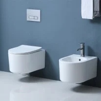 Set vas WC PRO Grohe, montaj suspendat, vas WC Fluminia Roco + Bideu , rimless, capac soft-close + Cadru + Clapeta - Img 2